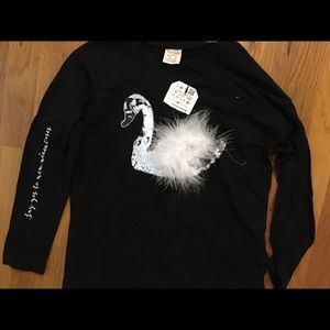 Zara girls black tshirt with swan size 9